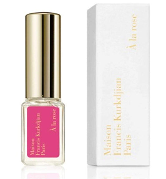 Maison Francis Kurkdjian A La Rose bottle close-up, ideal travel fragrance on the go.