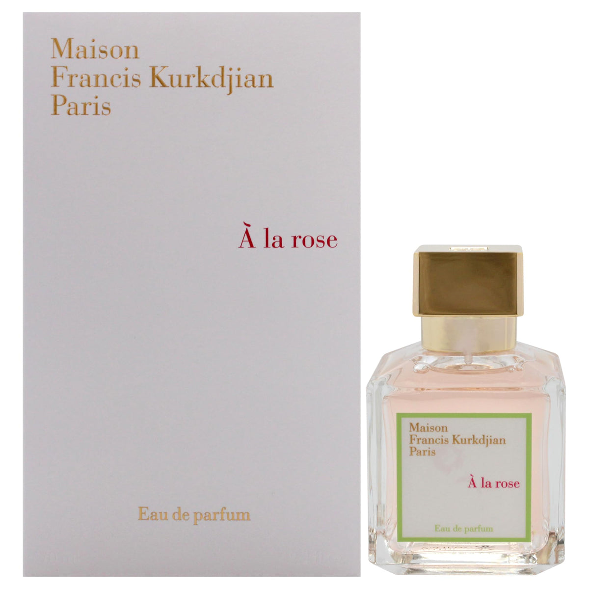 Maison Francis Kurkdjian A La Rose bottle on vanity for daily elegance.