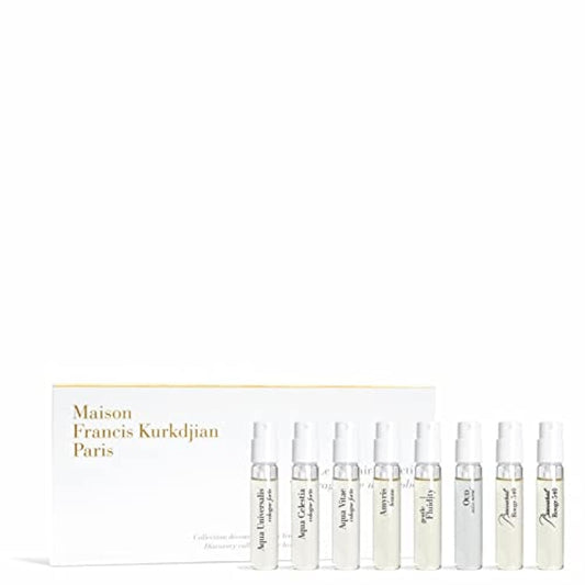 Maison Francis Kurkdjian Discovery Collection for Her eight bottles display for on-the-go testing and gifting.