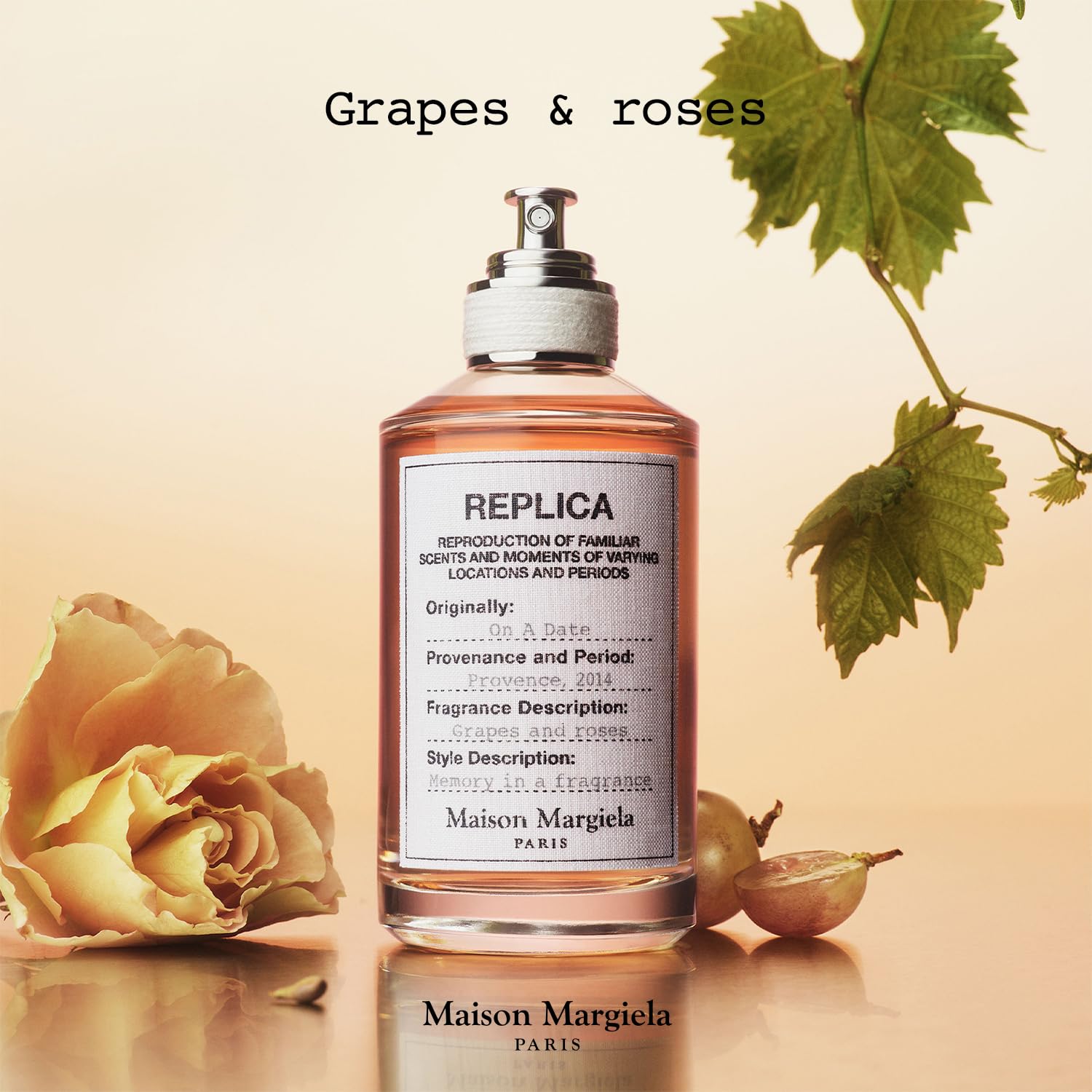Maison Margiela Replica On a Date bottle gloss, catches light for a premium vibe.