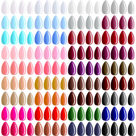Maitys almond press-on nails with 36 colors, front view shows diverse style options