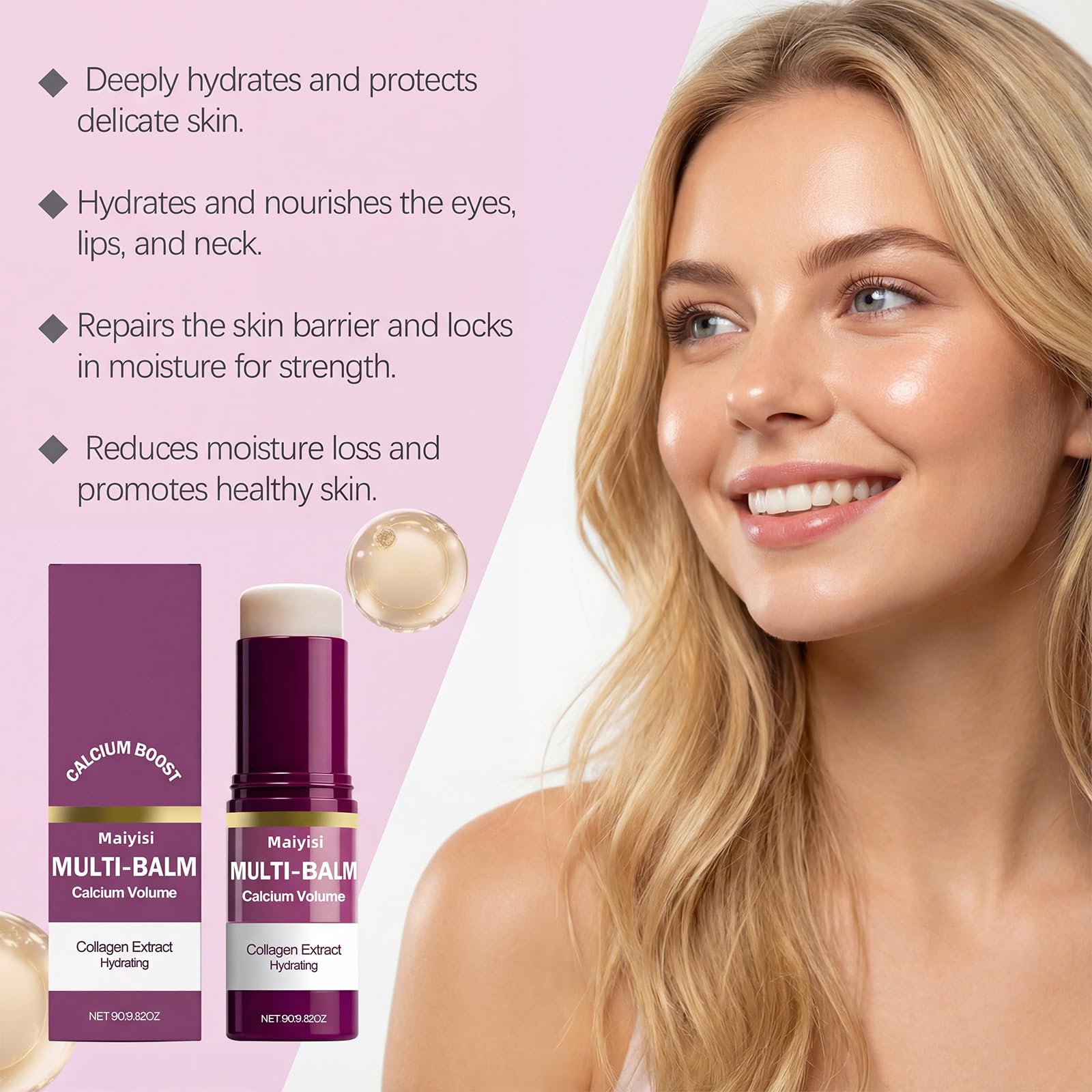 Maiyisi Calcium Volume Stick applied to the face for hydration and smoothness.