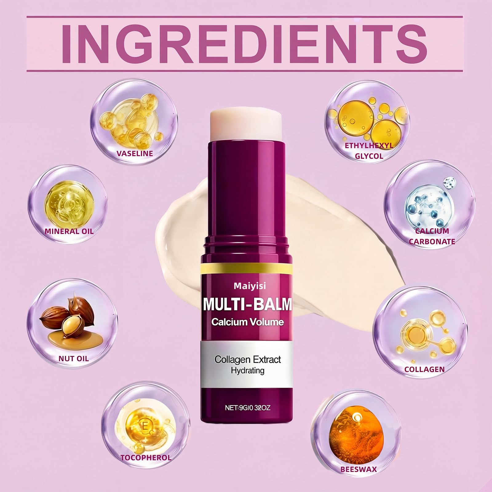 Maiyisi Calcium Volume Stick shown in a makeup bag for quick daily touch-ups.