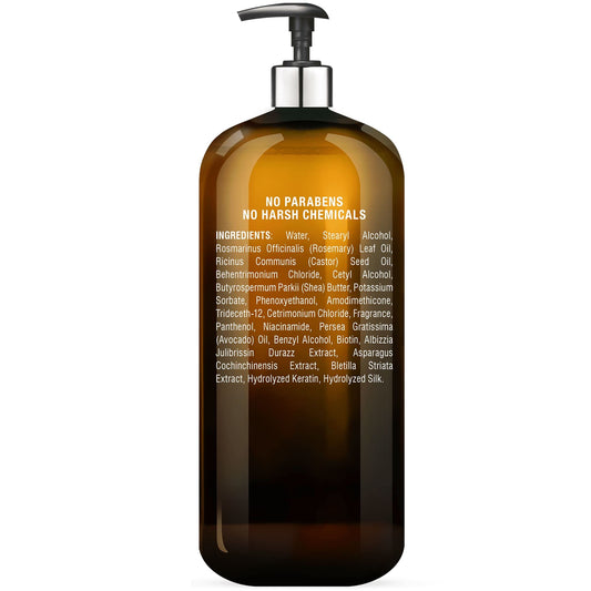 Close-up of ingredients highlighting keratin and rosemary in Majestic Pure conditioner