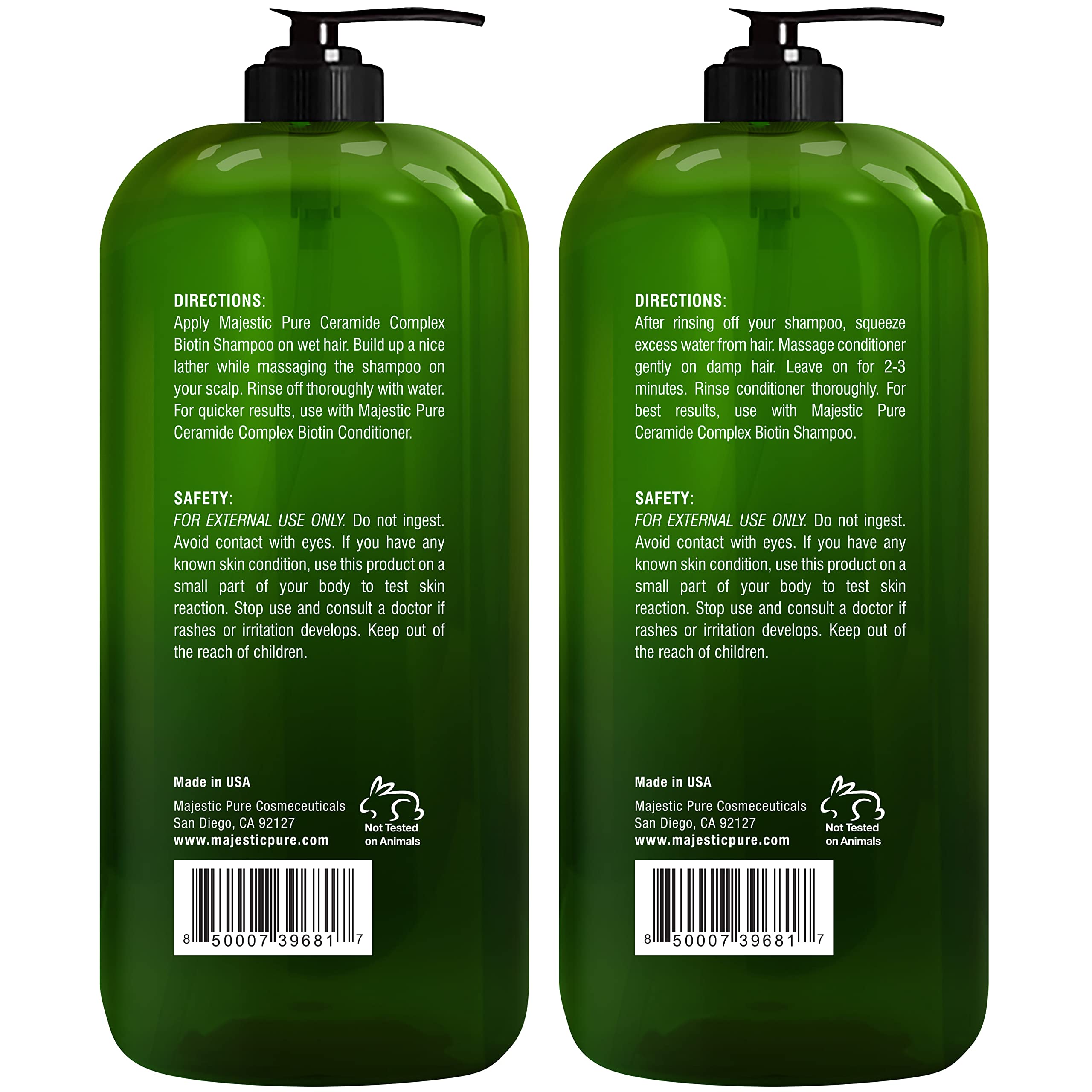 Majestic Pure Shampoo and Conditioner duo on a bathroom counter for daily use.