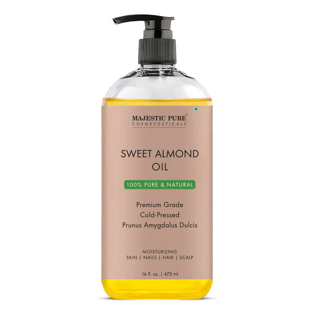 Majestic Pure Sweet Almond Oil bottle front for skin hydration