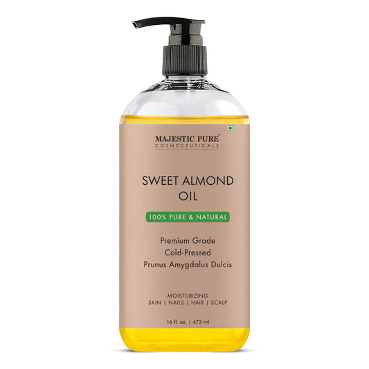 Majestic Pure Sweet Almond Oil bottle front for skin hydration