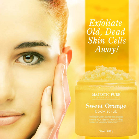 Close-up of creamy scrub texture from Majestic Pure Sweet Orange Body Scrub.
