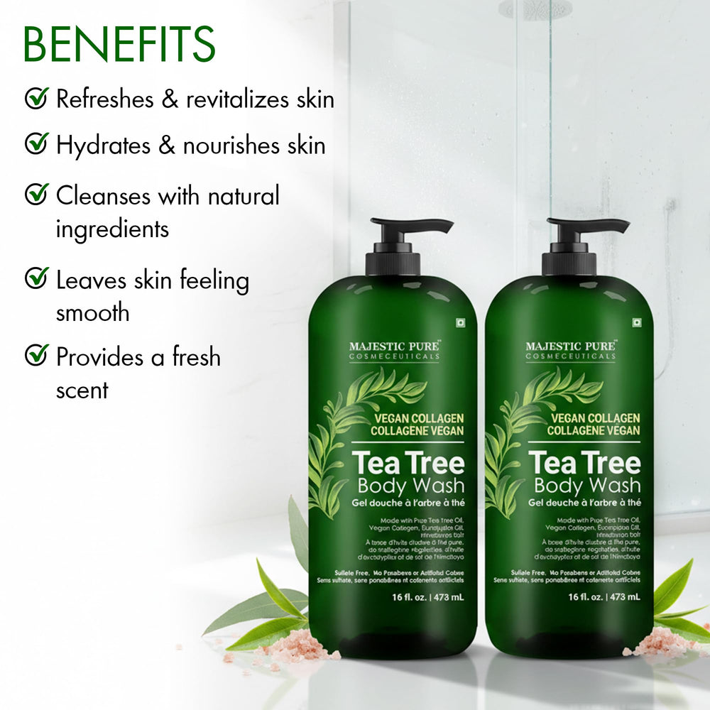 Majestic Pure Tea Tree Body Wash front view label details