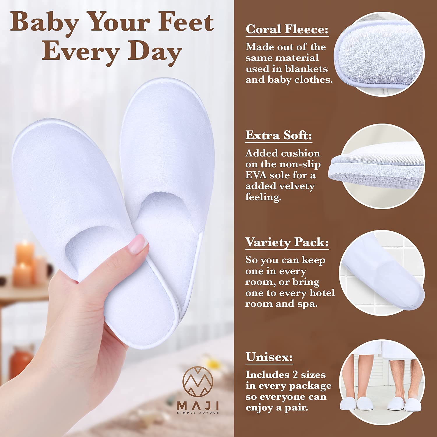 MAJI SIMPLY JOYOUS travel-friendly slippers fit in luggage easily.