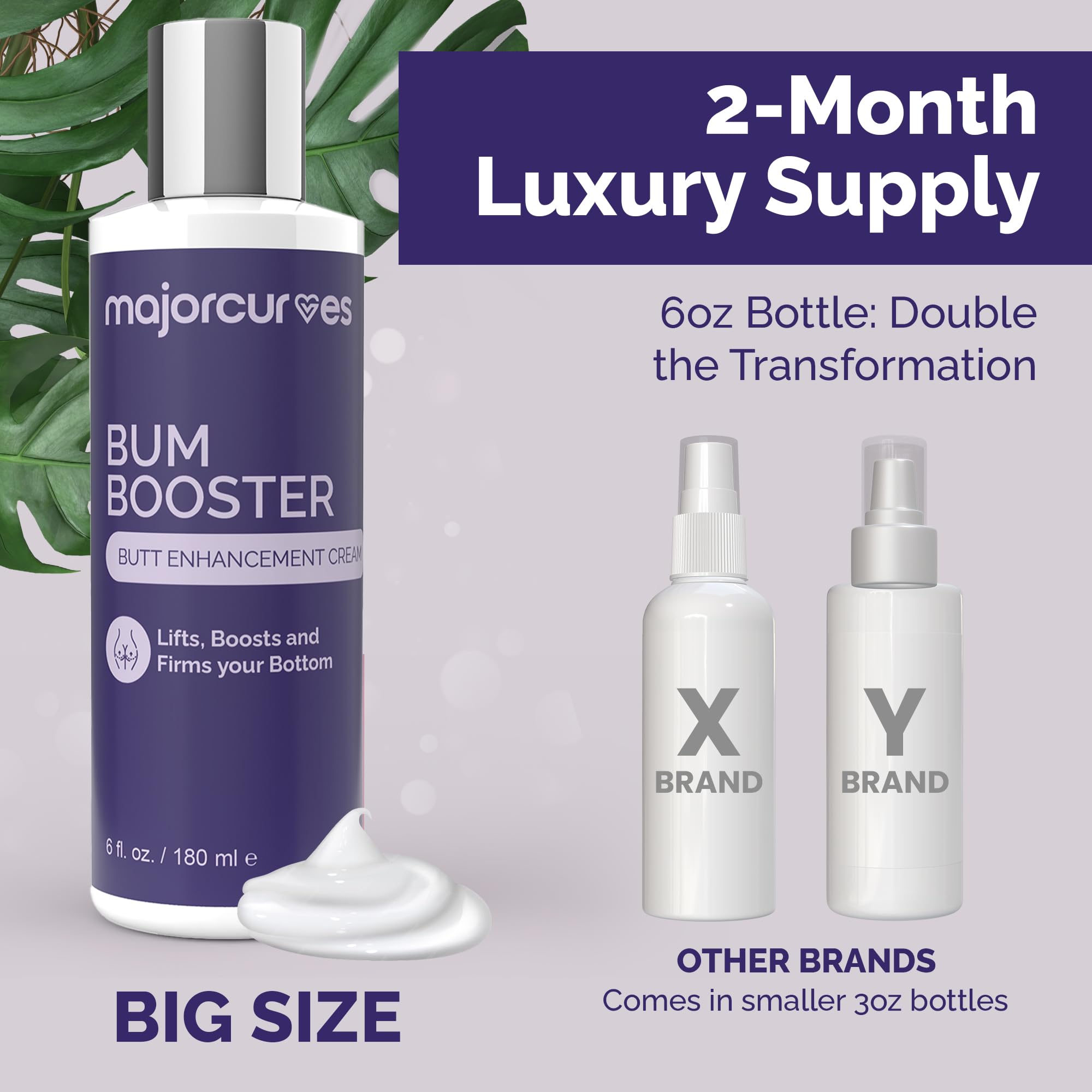 Bottle and box ready for your self-care routine with Major Curves Bum Booster Cream.