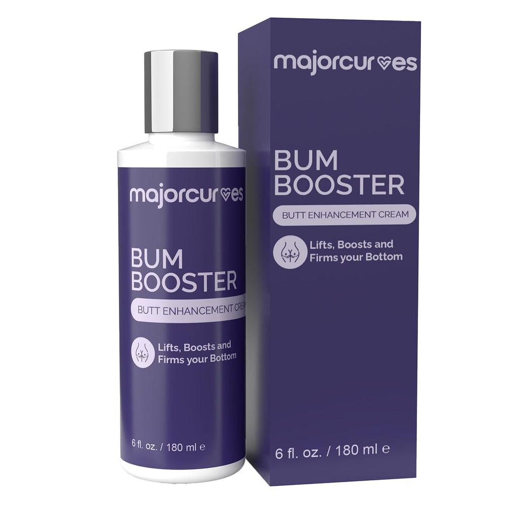 Major Curves Bum Booster Cream bottle front shows quick absorption for daily use.
