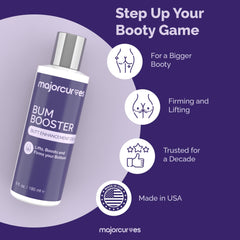 Packaging highlights Wild Yam and Aloe ingredients in Major Curves Bum Booster Cream.