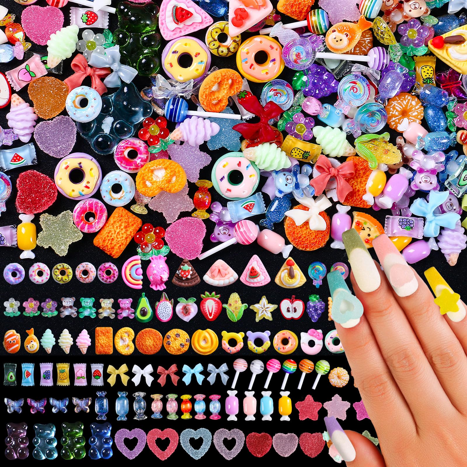 Major Dijit 3D nail charms variety including candy and cake for playful nail art