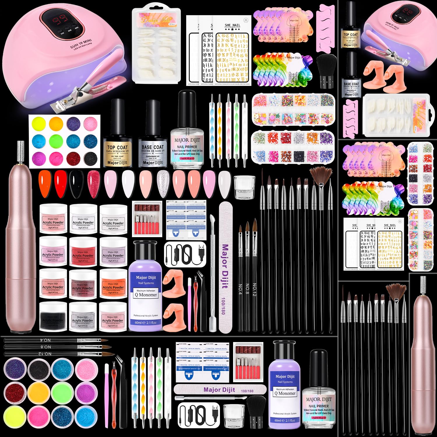 Major Dijit complete nail art kit lamp on desk for home curing
