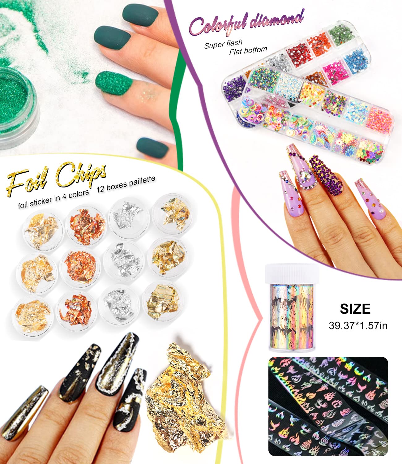 Major Dijit glitter and 3D decorations set ideal for statement looks.