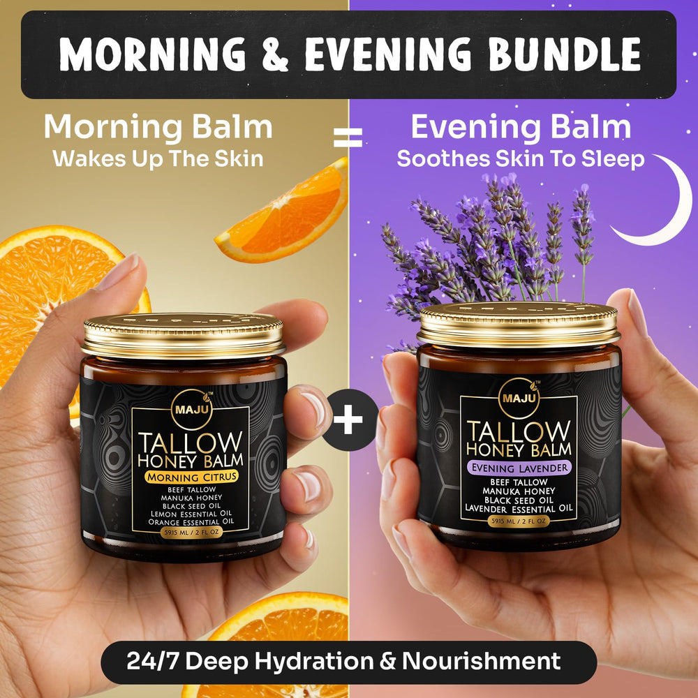 MAJU Tallow Honey Balm black seed oil on label highlights key ingredient
