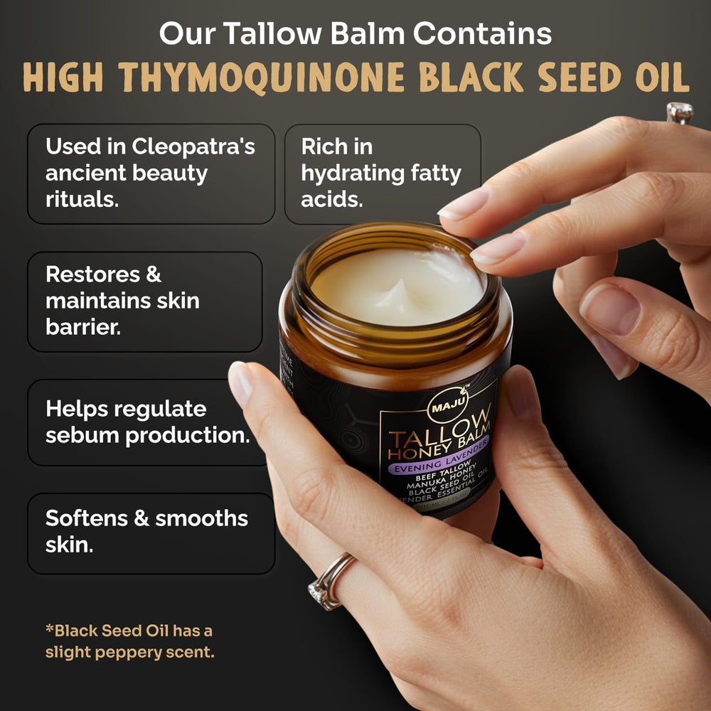 MAJU Tallow Honey Balm Manuka honey on label emphasizes natural benefits