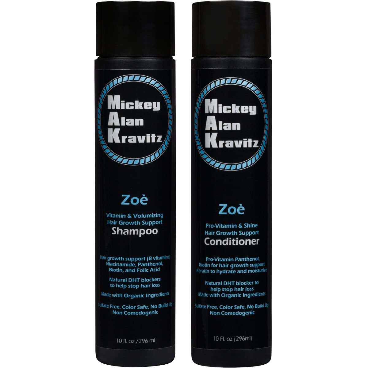MAK Hair Zoe Vitamin Shampoo bottle highlights volumizing, sulfate-free formula for all hair types.