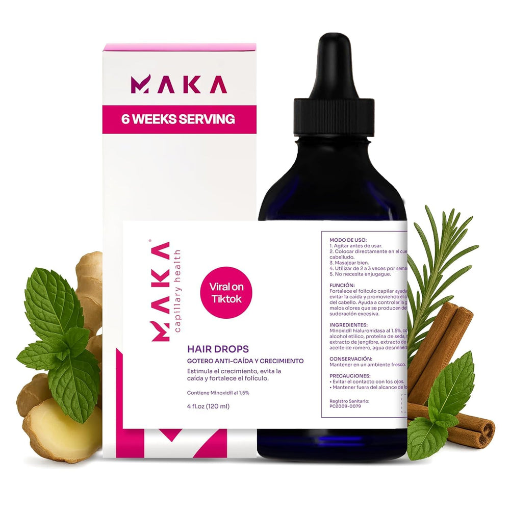 Maka Capilar Health drops bottle close-up for scalp care