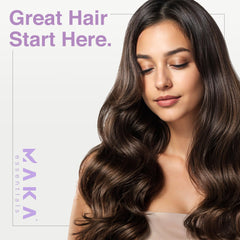 Maka Essentials after-use shine on hair strands captured in bottle
