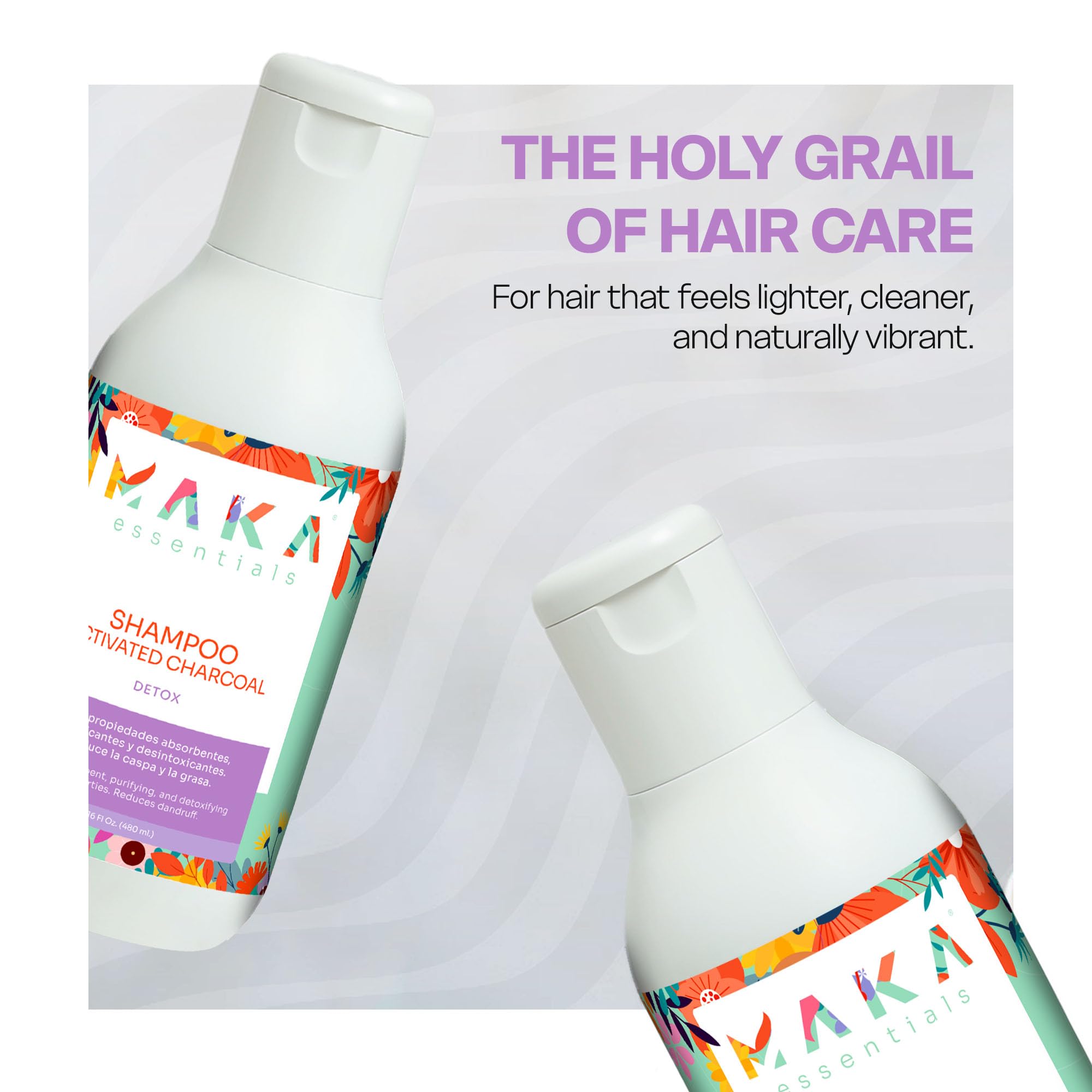 Maka Essentials deep nourishment ingredients closeup bottle for healthier shine