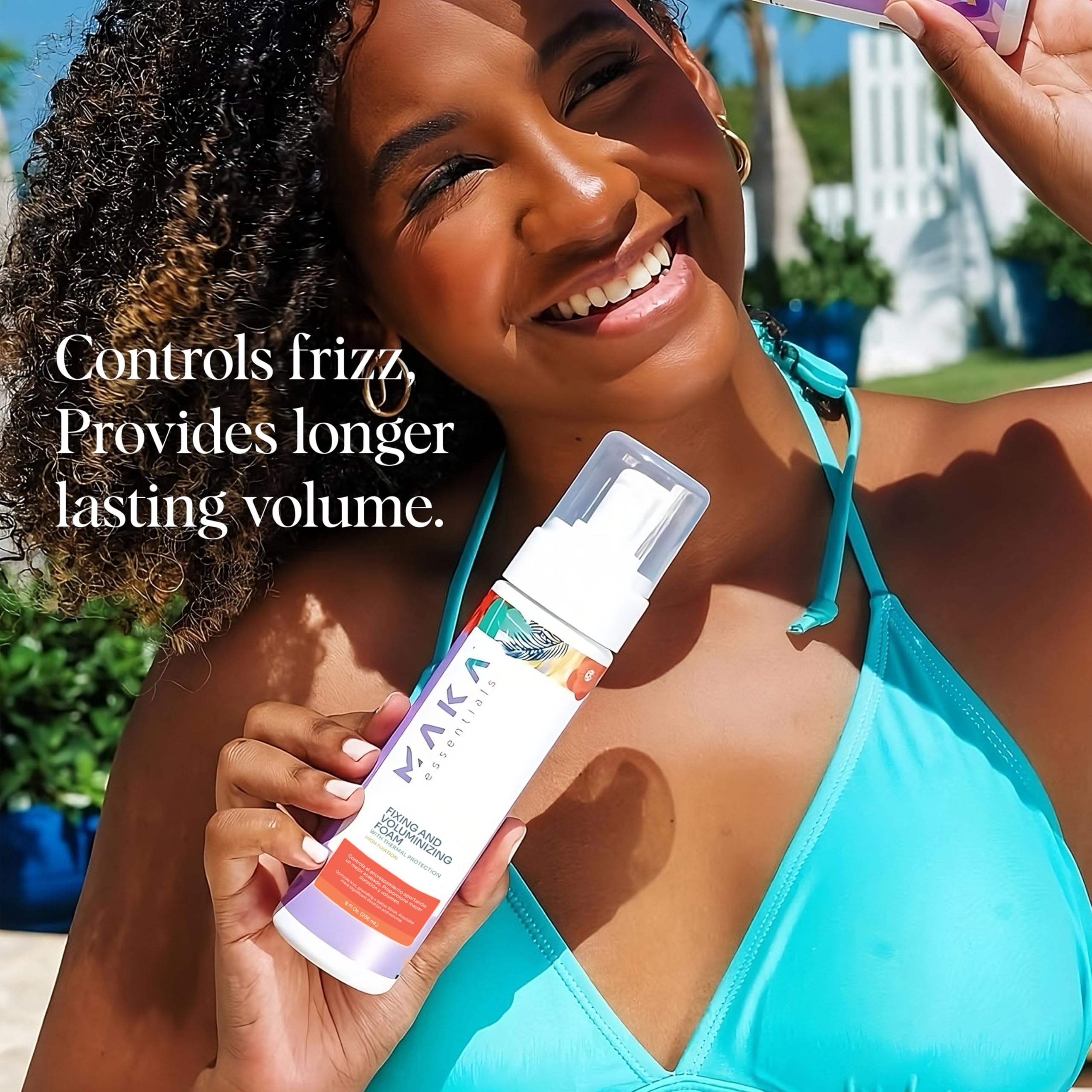 Maka Essentials curls-definition-foam defines waves with soft, touchable texture.
