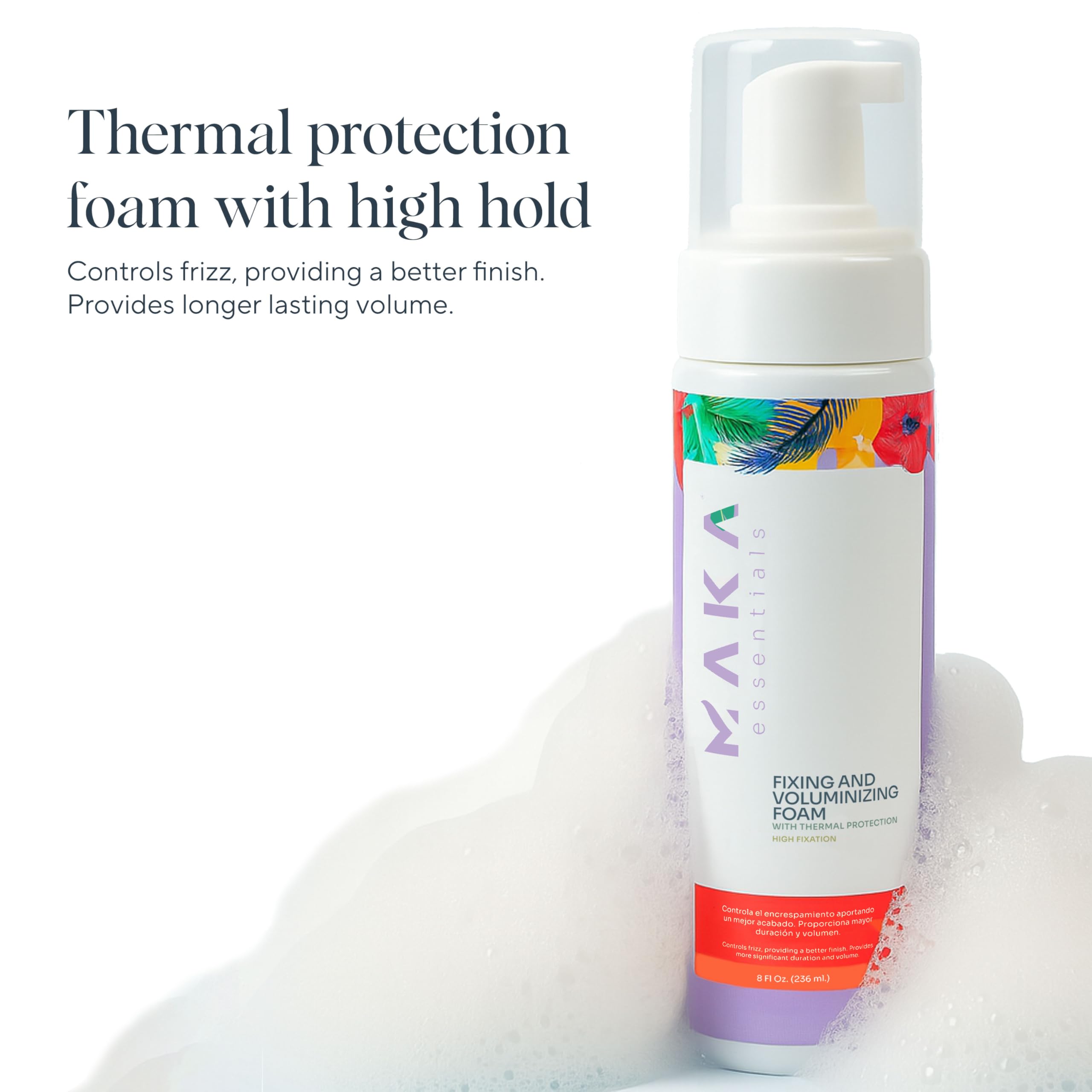Maka Essentials root-lift-foaming-mousse at the roots delivers instant volume.