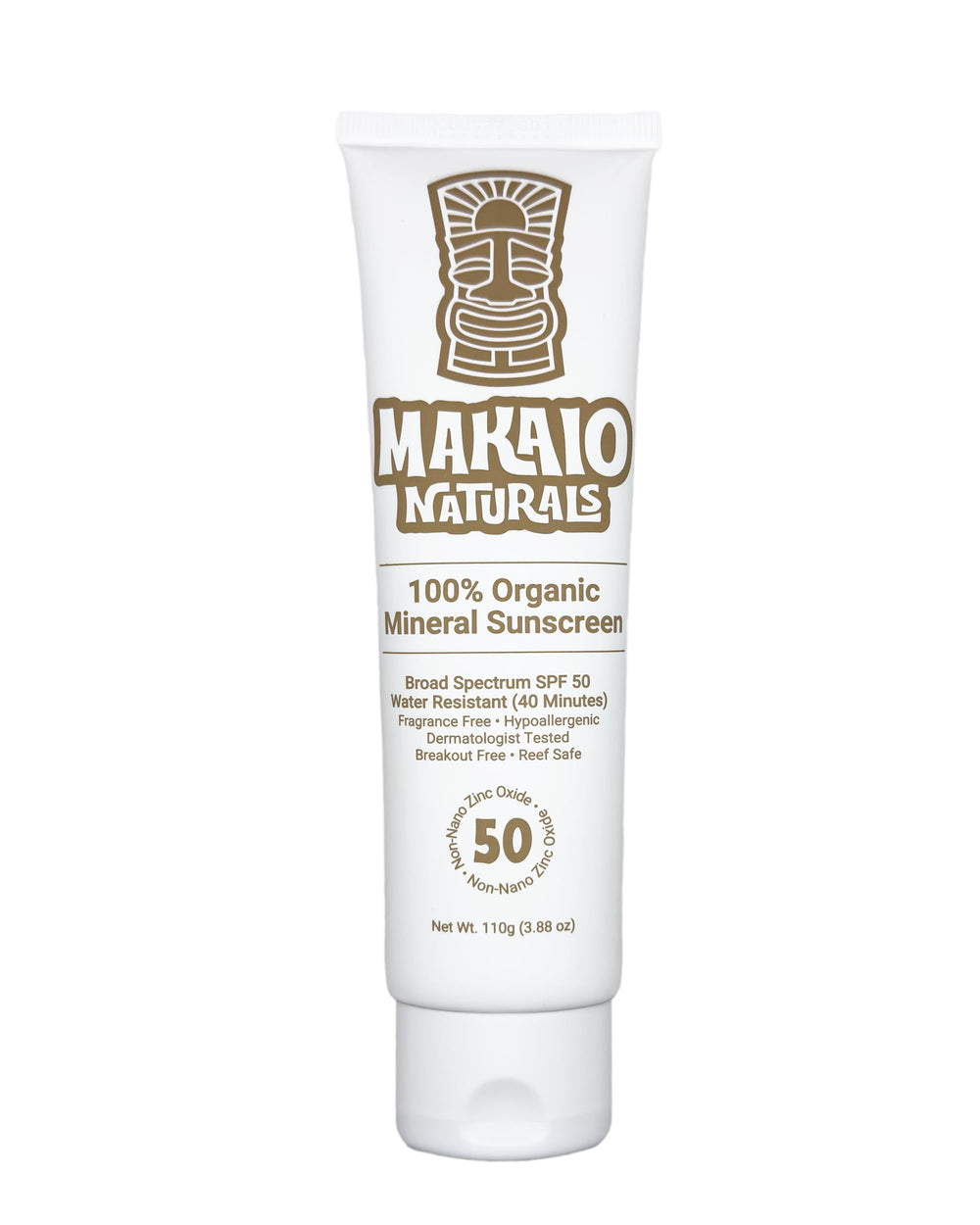 Makaio Naturals face and body sunscreen bottle, unscented for sensitive skin