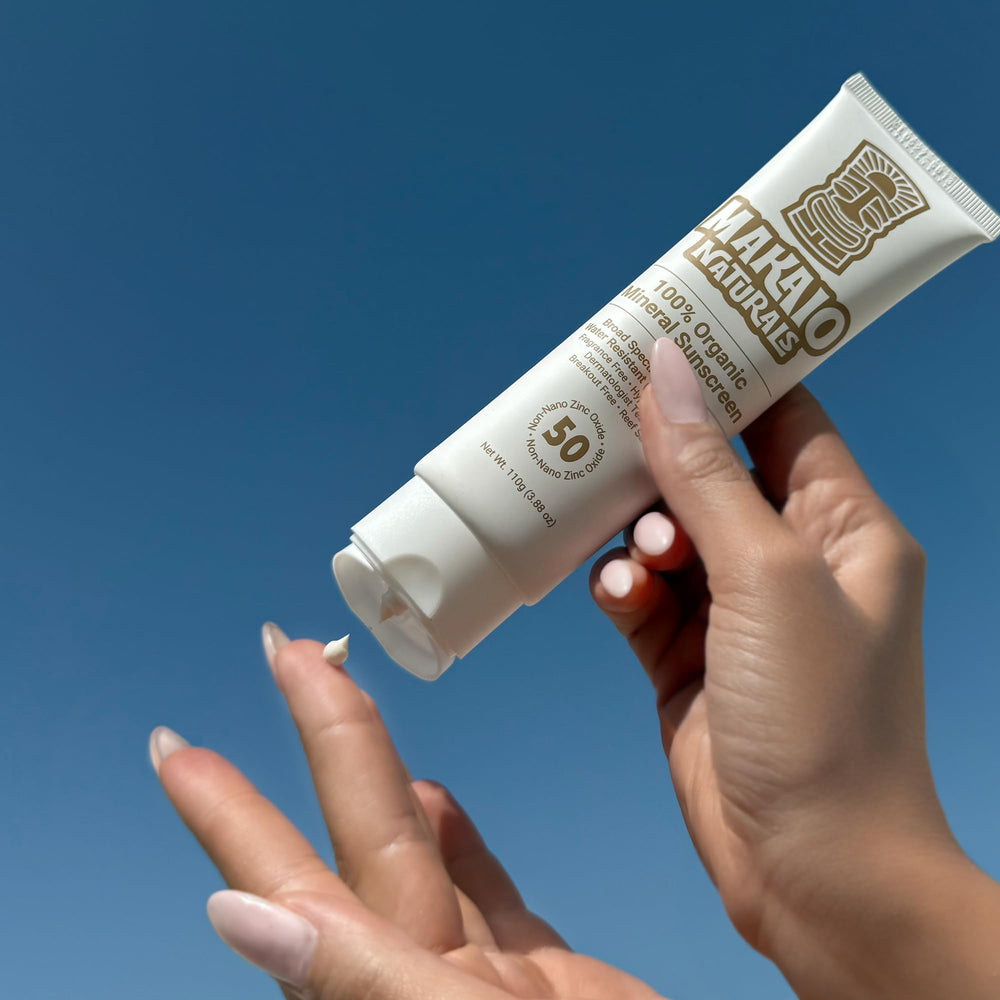 Makaio Naturals sunscreen shows no white cast on skin for natural finish