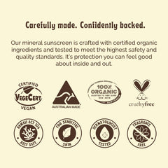 Makaio Naturals SPF 50 zinc oxide sunscreen showing non nano formula and reef safe benefit