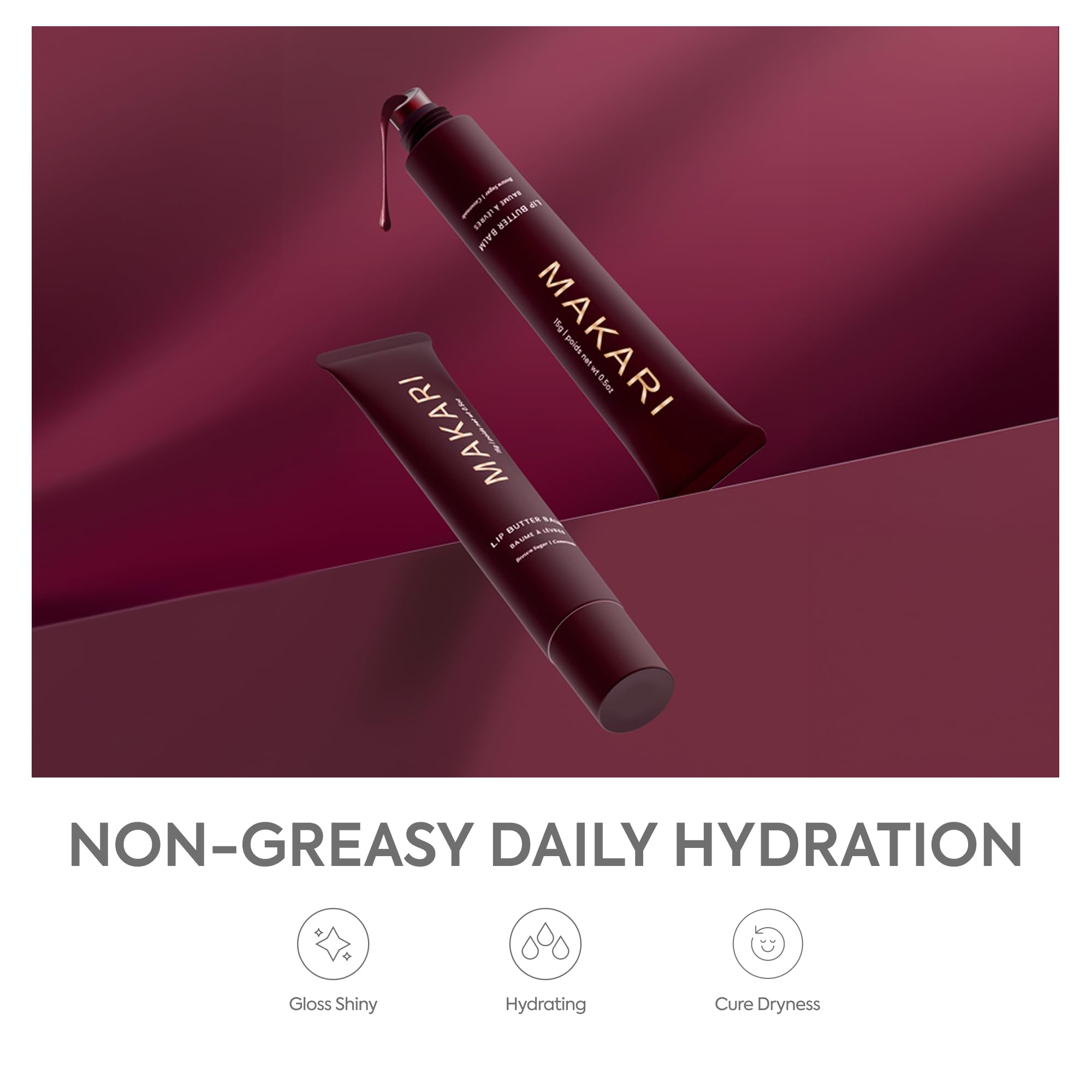 Application on lips demonstrating easy, silky feel for comfortable wear.