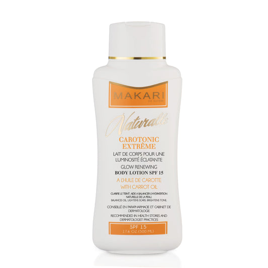 MAKARI Carotonic Extreme Body Lotion bottle for balanced oil and radiant skin.