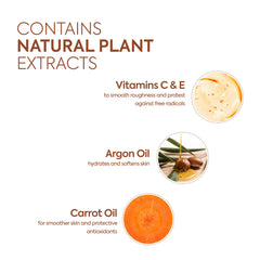 Close-up of carrot oil and argan oil ingredients in MAKARI formula.