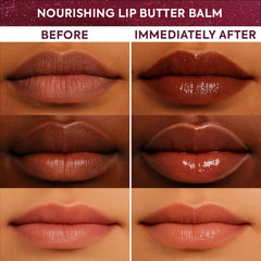 Makari lip butter application on lips shows non-sticky feel.