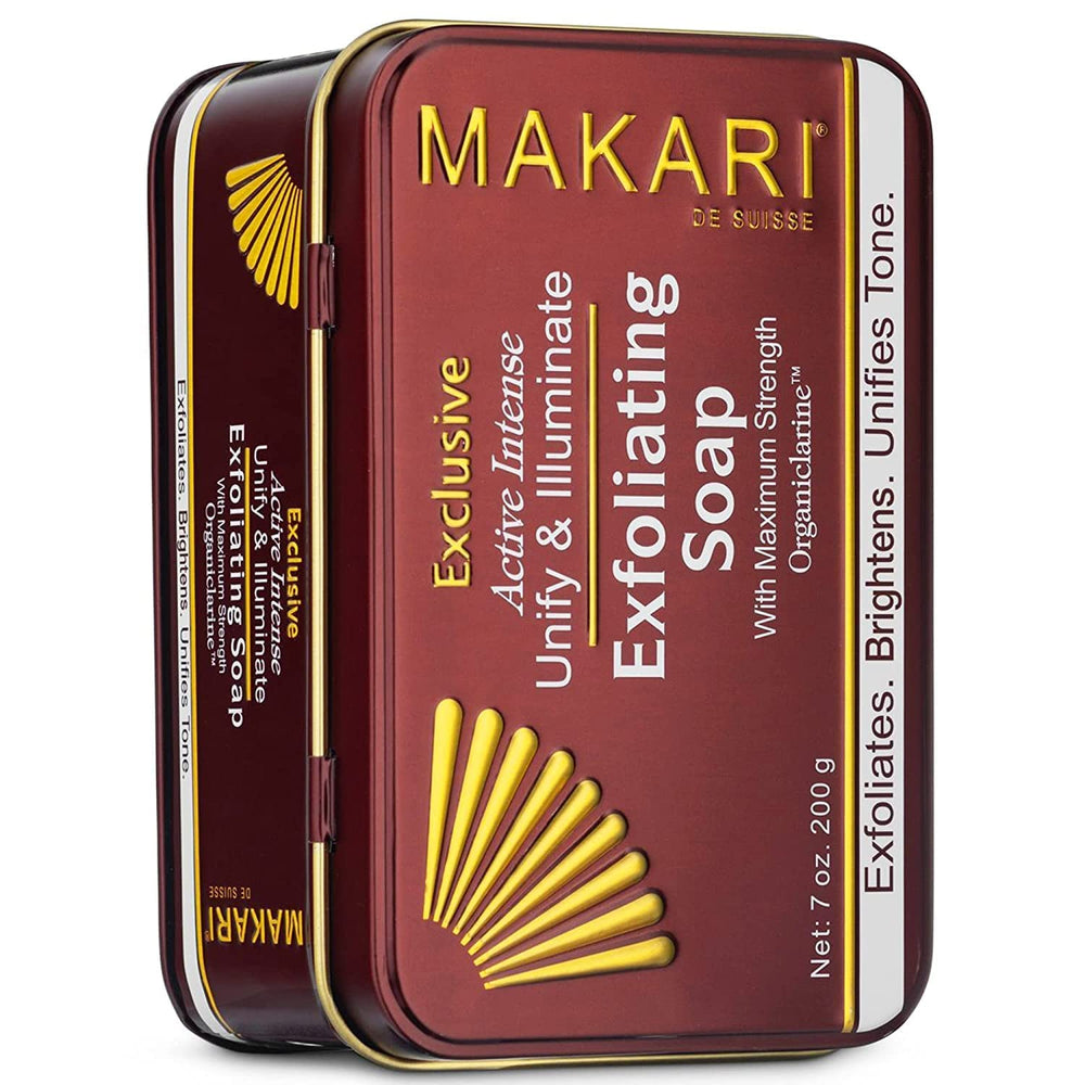 Makari Organiclarine bottle, highlight brightening ingredient for smoother tone.
