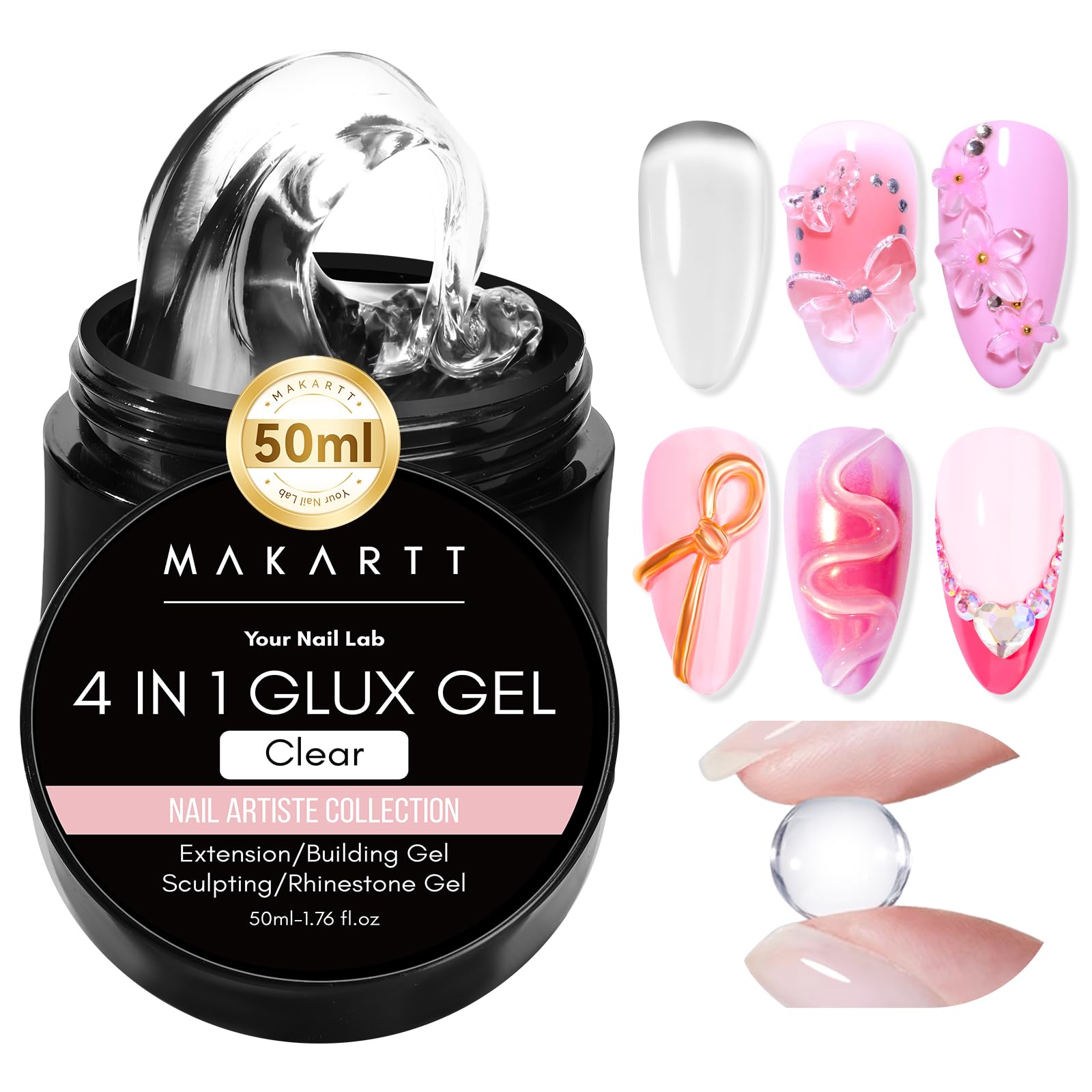 Makartt 3D Gel Nail Art clear builder 50g for durable extensions