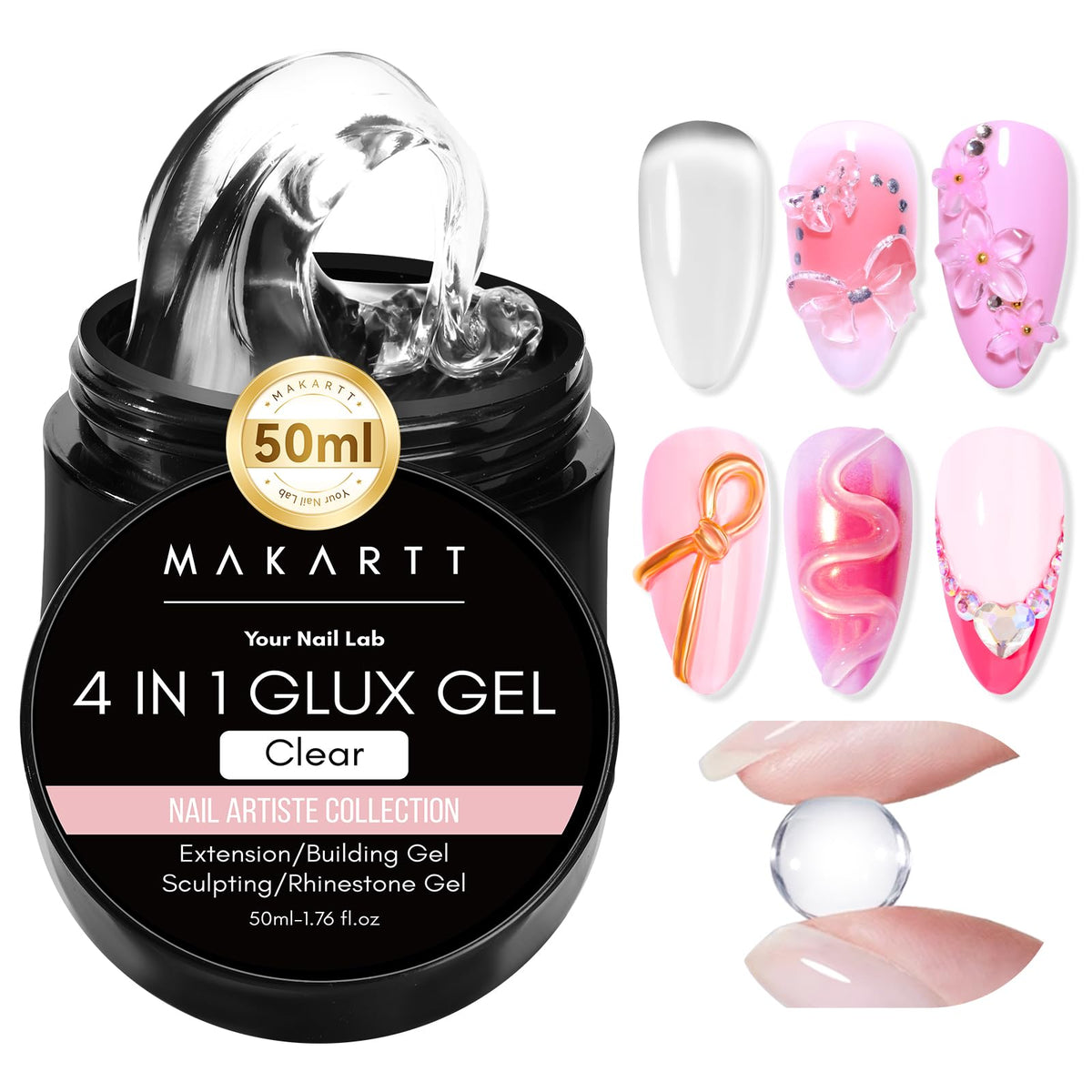 Makartt 3D Gel Nail Art clear builder 50g for durable extensions