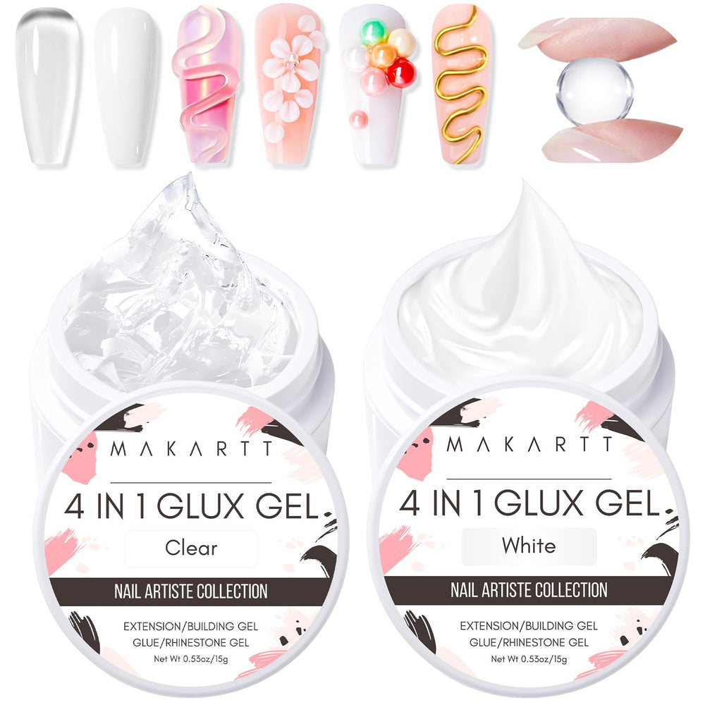 Makartt 3D Gel Nail Art kit with clear and white gels for sculpting and extensions.