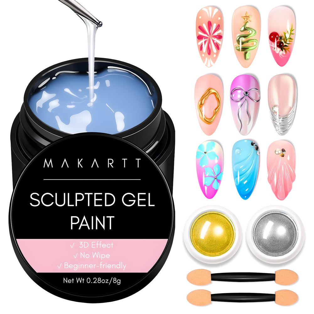 Makartt 3D gel nail art kit with clear sculpting gel for precise 3D designs