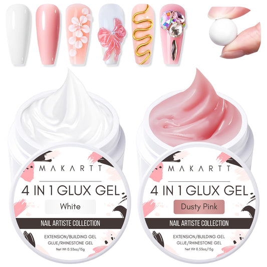 Makartt 3D Gel Nail Art jars in white and dusty pink for extensions and 3D nail art