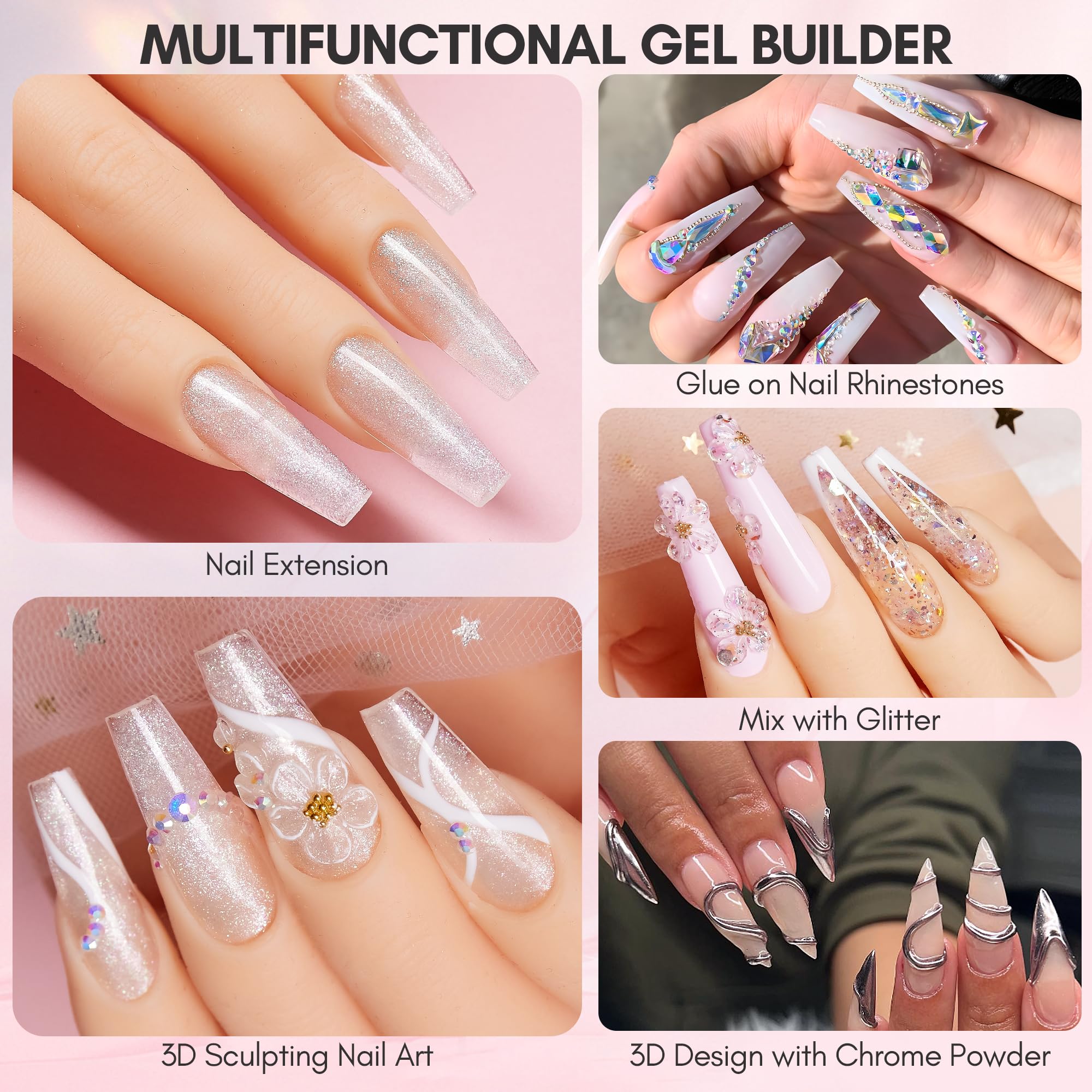 Makartt 3D Nail Gel Glitter White Pink adds sparkling color with easy shaping