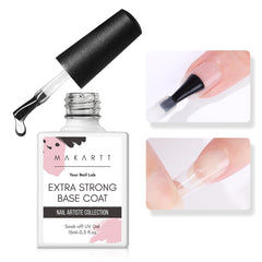 Makartt Base Coat bottle close-up showing smooth foundation for durable manicures.