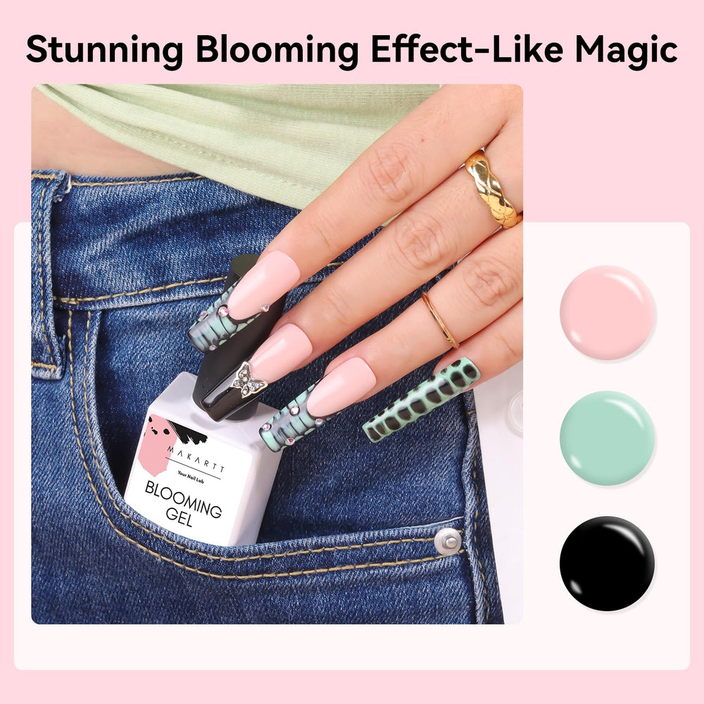 Makartt Blooming Gel-Floral Print demonstrates floral pattern on nails.