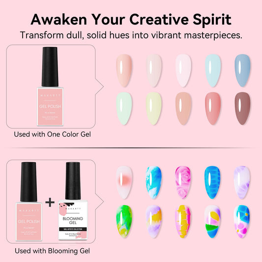 Makartt Blooming Gel-Clear for marble-like watercolor nails with color layering.