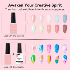 Makartt Blooming Gel-Clear for marble-like watercolor nails with color layering.