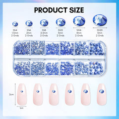 Packaging display of Makartt blue rhinestones helps organize the collection