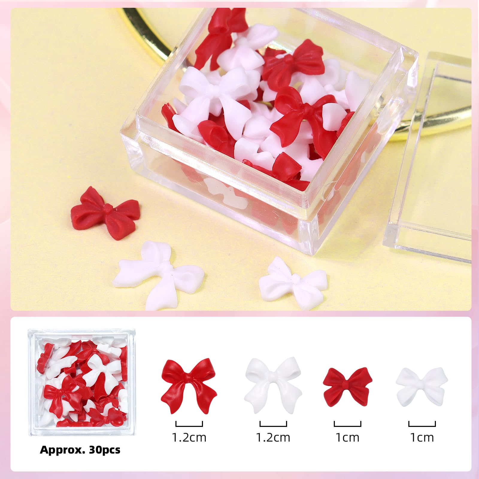 Makartt bowknot charm set in two colors across three sizes for nail art