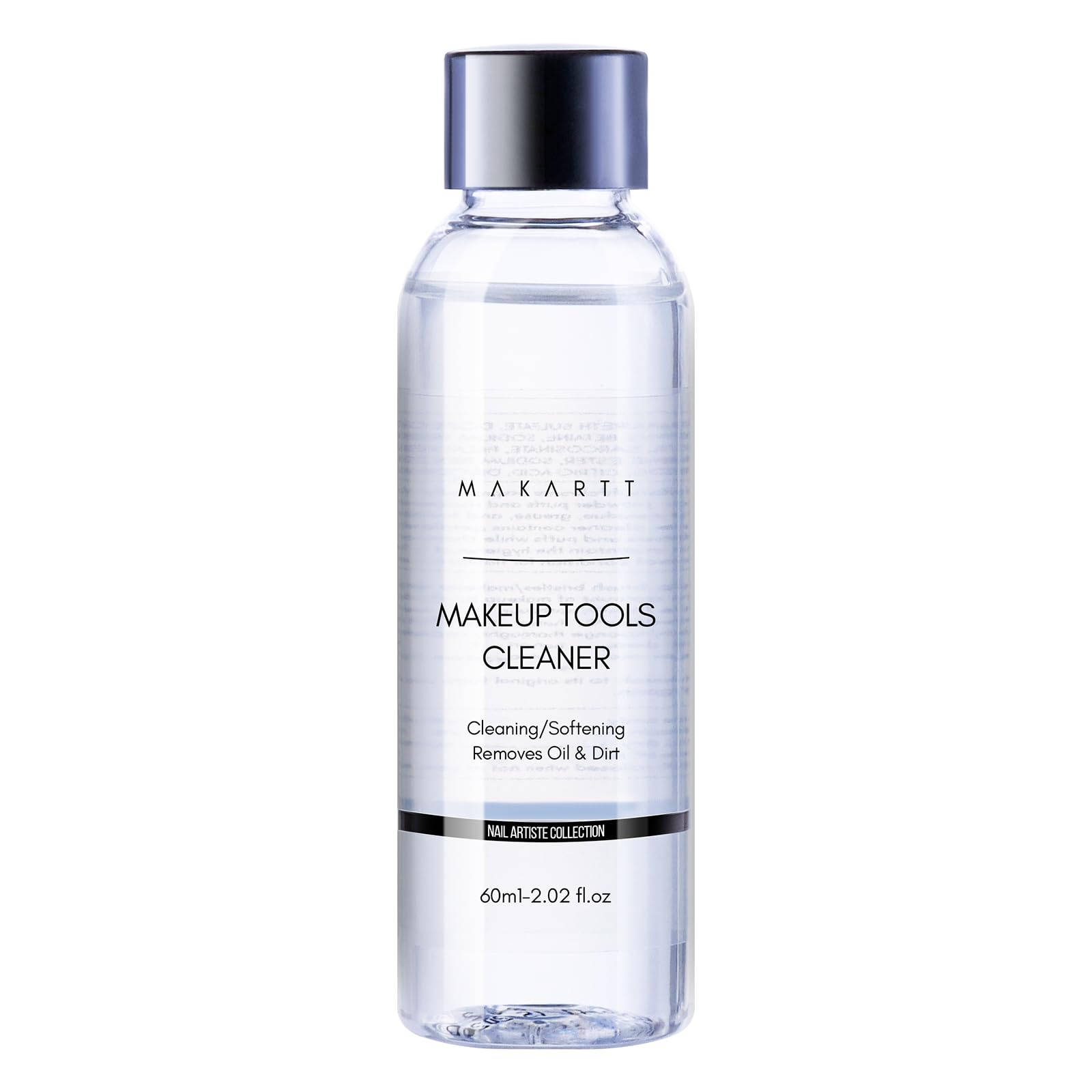 Makartt Brush Cleaner Solution bottle on vanity for quick residue removal