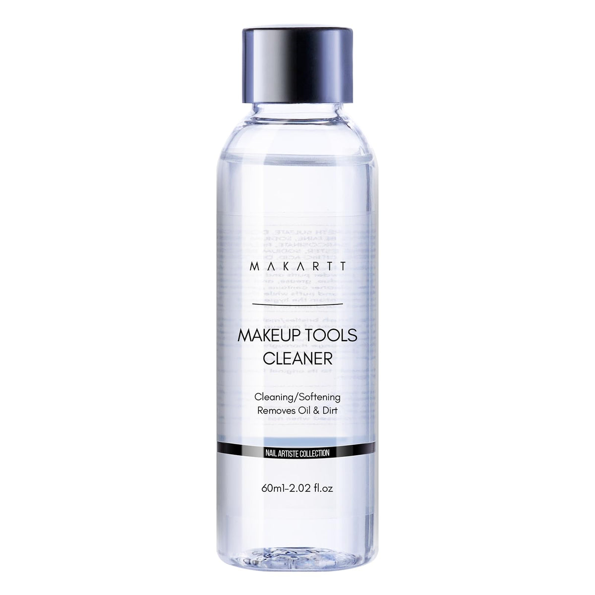 Makartt Brush Cleaner Solution bottle on vanity for quick residue removal